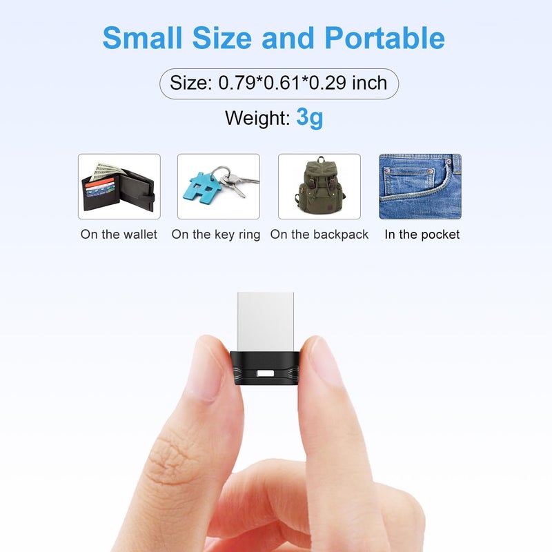 RAOYI 3 Pack 32GB USB Flash Drive, USB 2.0 Mini Fit Memory Stick Ultra Slim Thumb Drive Jump Drive Zip Drive Pen Drive with Lanyard-Black - Image 2